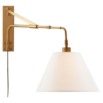 Brompton Extension Swing Arm in Natural Brass with Linen Shade - Wall Lamps / Sconces - Lighting ...